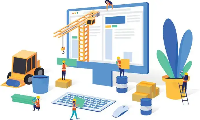 Illustration of workers building the best construction estimating software platform.