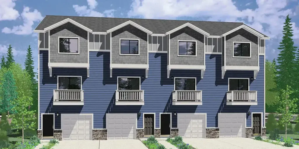 Quadplex (four-plex) residential building with four individual units.